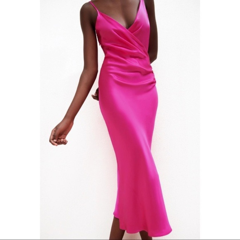 Zara hot pink midi slip dress - medium